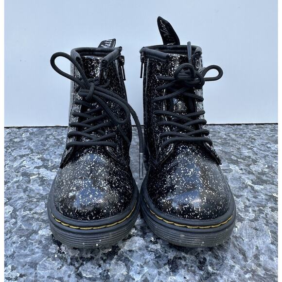 DR. MARTENS 1460T BLACK GLITTER LACE UP ZIP BOOTS KIDS SIZE 8 - Picture 2 of 8